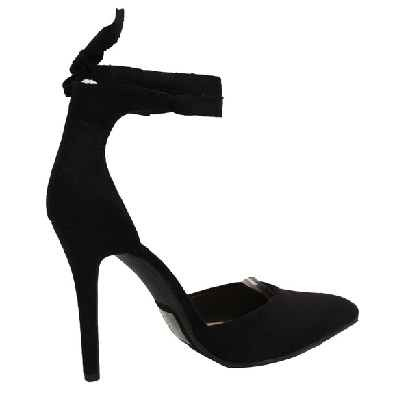 SIZE 6.5 and 7.5 Black Faux Suede Pointy Toe Ankle Tie Stiletto Hee - Picture 3 of 7